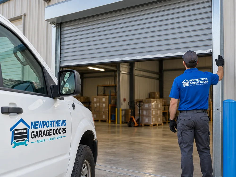 Rolling steel door installed on a commercial storage bay