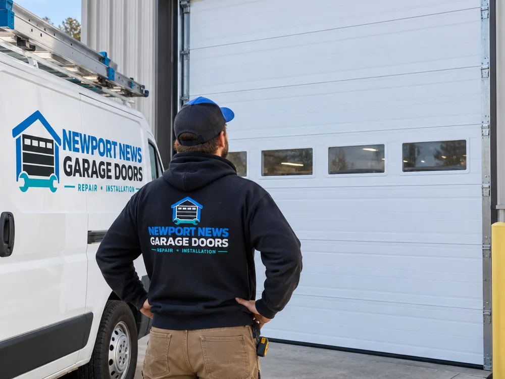 Installed insulated sectional overhead door with aligned track and perimeter seals
