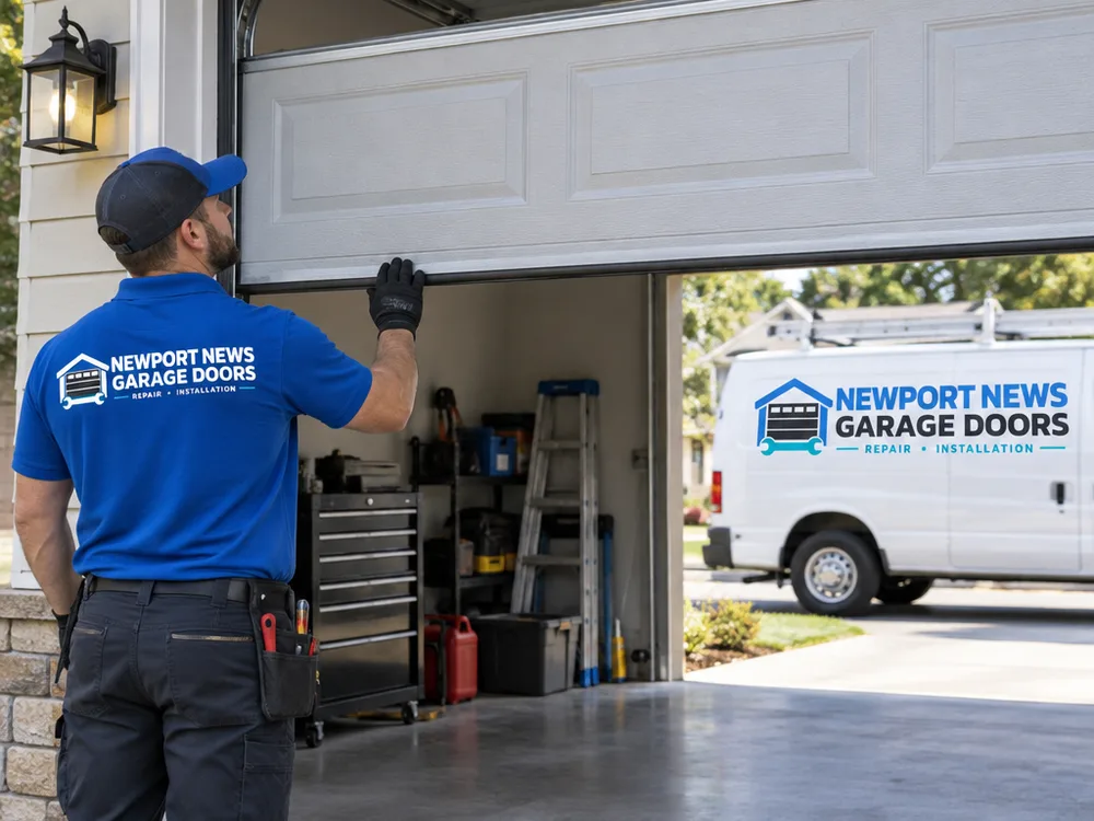 Sectional garage door level and halfway open after a spring balance adjustment