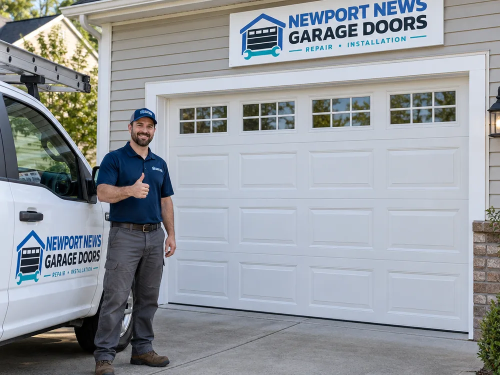 Residential garage door closed and evenly seated on the floor with straight gaps and aligned tracks